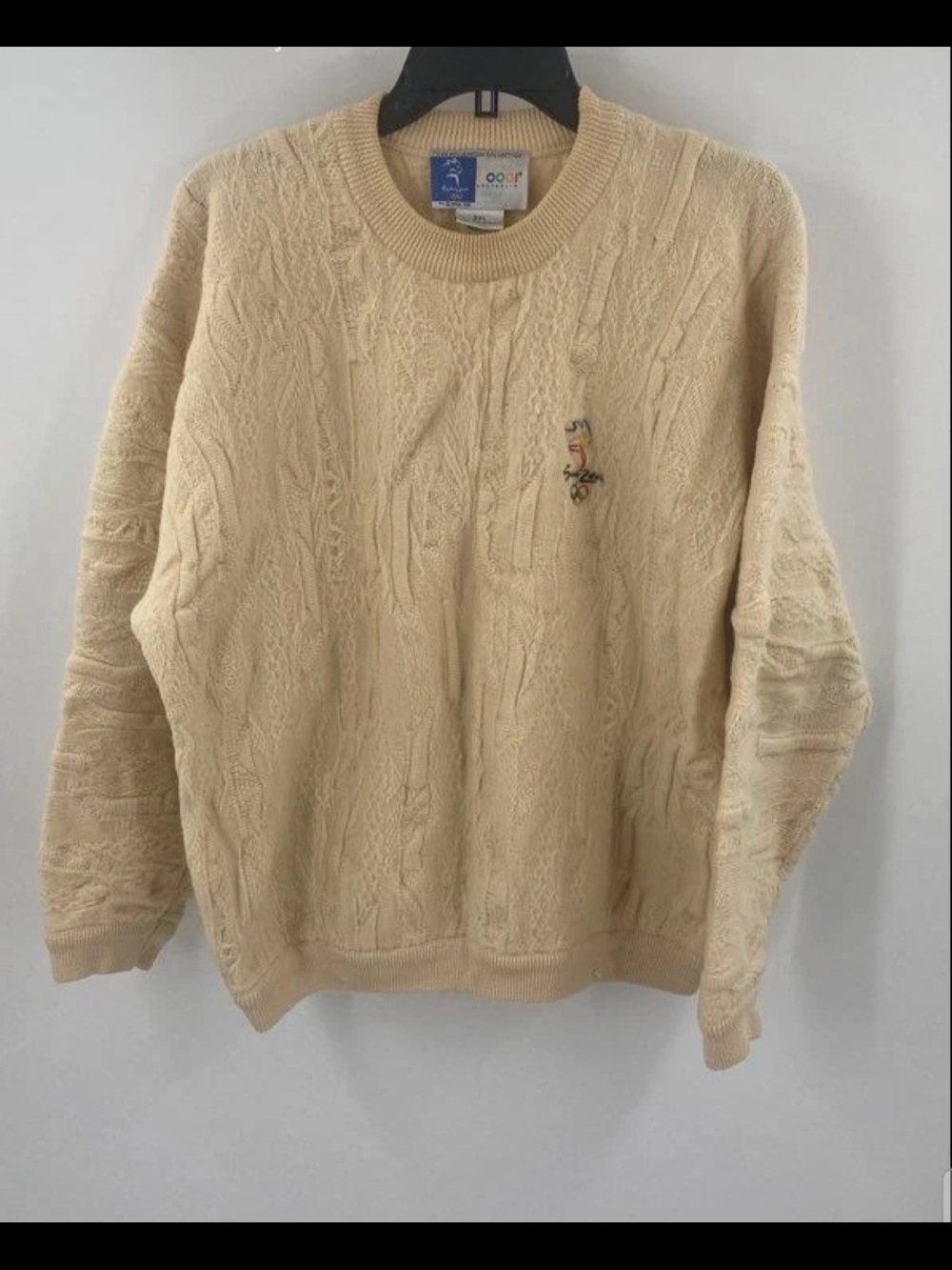 Vintage COOGI 2000 Olympics Cream Cable-Knit Crewneck Sweater Size XXL Men